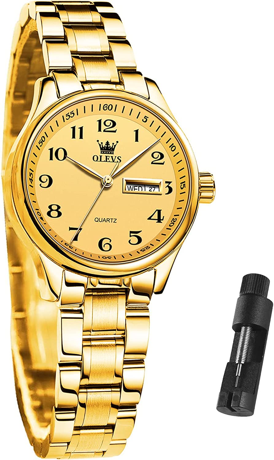 230816063549067_1 Business Women Watches Day Date,Woman Watches with Silver Gold Stainless Steel,Fashion Luminous Ladies Watches with Black/White Dial,Roman Numeral Womens Watches,Small Face Waterproof Ladies Watches - Image 1